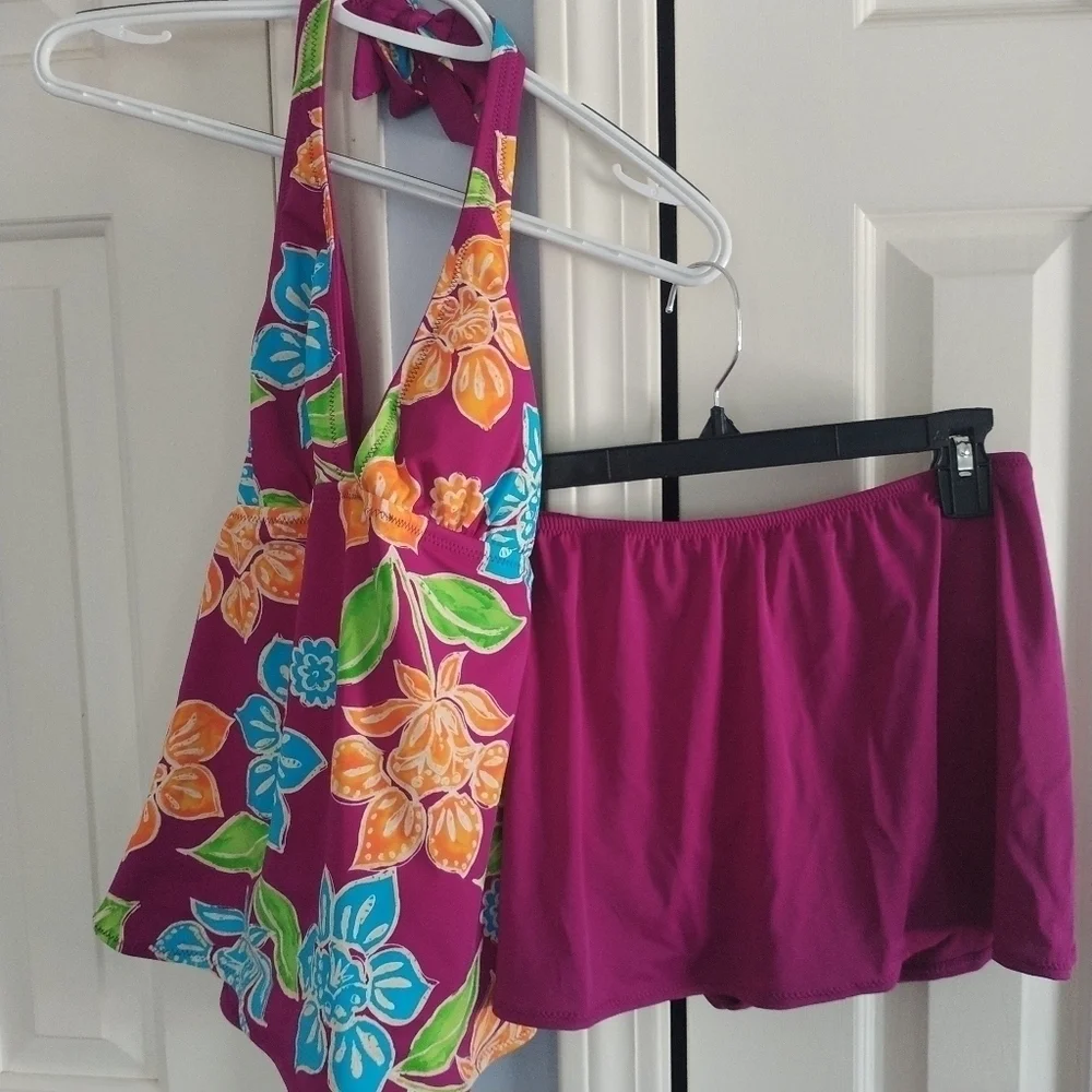 Chadwick's Floral Two Piece Tankini Skirted Bathing Suit 8 - Picture 2 of 12